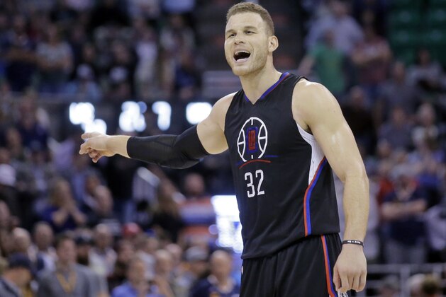 Los Angeles Clippers forward Blake Griffin (32) argues with a referee during the second half in an NBA basketball game against the Utah Jazz Monday, March 13, 2017, in Salt Lake City. The Jazz won 114-108.(AP Photo/Rick Bowmer)