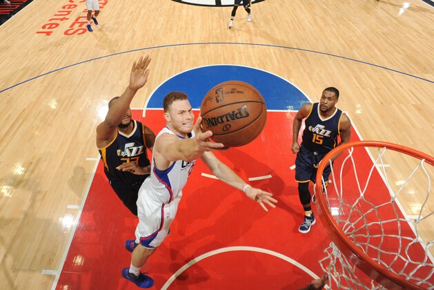 LOS ANGELES, CA - APRIL 18:  Blake Griffin #32 of the LA Clippers goes up for a shot against the Utah Jazz during Game Two of the Western Conference Quarterfinals of the 2017 NBA Playoffs on April 18, 2017 at STAPLES Center in Los Angeles, California. NOTE TO USER: User expressly acknowledges and agrees that, by downloading and/or using this photograph, user is consenting to the terms and conditions of the Getty Images License Agreement. Mandatory Copyright Notice: Copyright 2017 NBAE (Photo by Andrew D. Bernstein/NBAE via Getty Images)