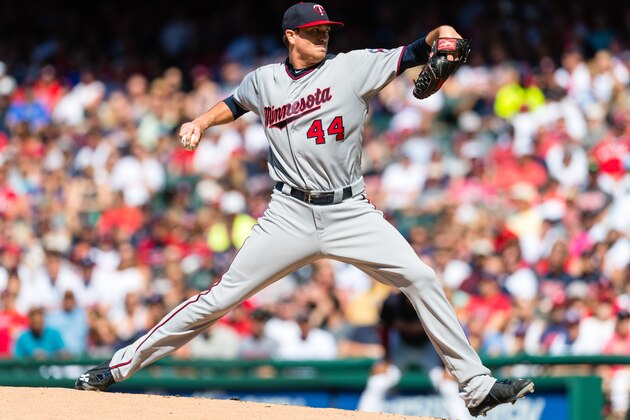 CLEVELAND, OH - JUNE 24: Starting pitcher Kyle Gibson #44 of the Minnesota Twins pitches during the first inning against the Cleveland Indians at Progressive Field on June 24, 2017 in Cleveland, Ohio. (Photo by Jason Miller/Getty Images)