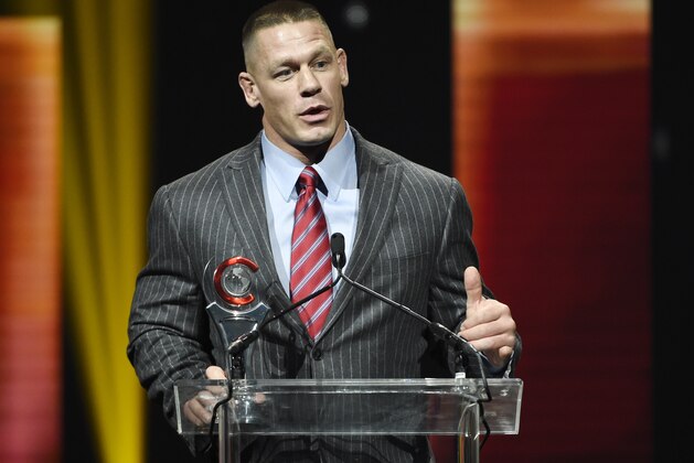 John Cena accepts the Action Star of the Year Award at the Big Screen Achievement Awards on the final night of CinemaCon 2017 at Caesars Palace on Thursday, March 30, 2017, in Las Vegas. (Photo by Chris Pizzello/Invision/AP) John Cena accepts the Action Star of the Year Award at the Big Screen Achievement Awards on the final night of CinemaCon 2017 at Caesars Palace on Thursday, March 30, 2017, in Las Vegas. (Photo by Chris Pizzello/Invision/AP)