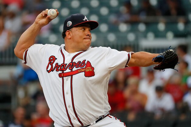 ATLANTA, GA - JUNE 05:  Bartolo Colon #40 of the Atlanta Braves pitches in the first inning against the Philadelphia Phillies at SunTrust Park on June 5, 2017 in Atlanta, Georgia.  (Photo by Kevin C. Cox/Getty Images)