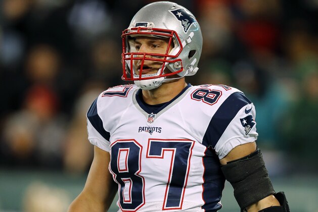 New England Patriots tight end Rob Gronkowski during an NFL football game against the New York Jets at MetLife Stadium in East Rutherford, N.J. Sunday, Nov. 17, 2016. (Winslow Townson/AP Images for Panini)