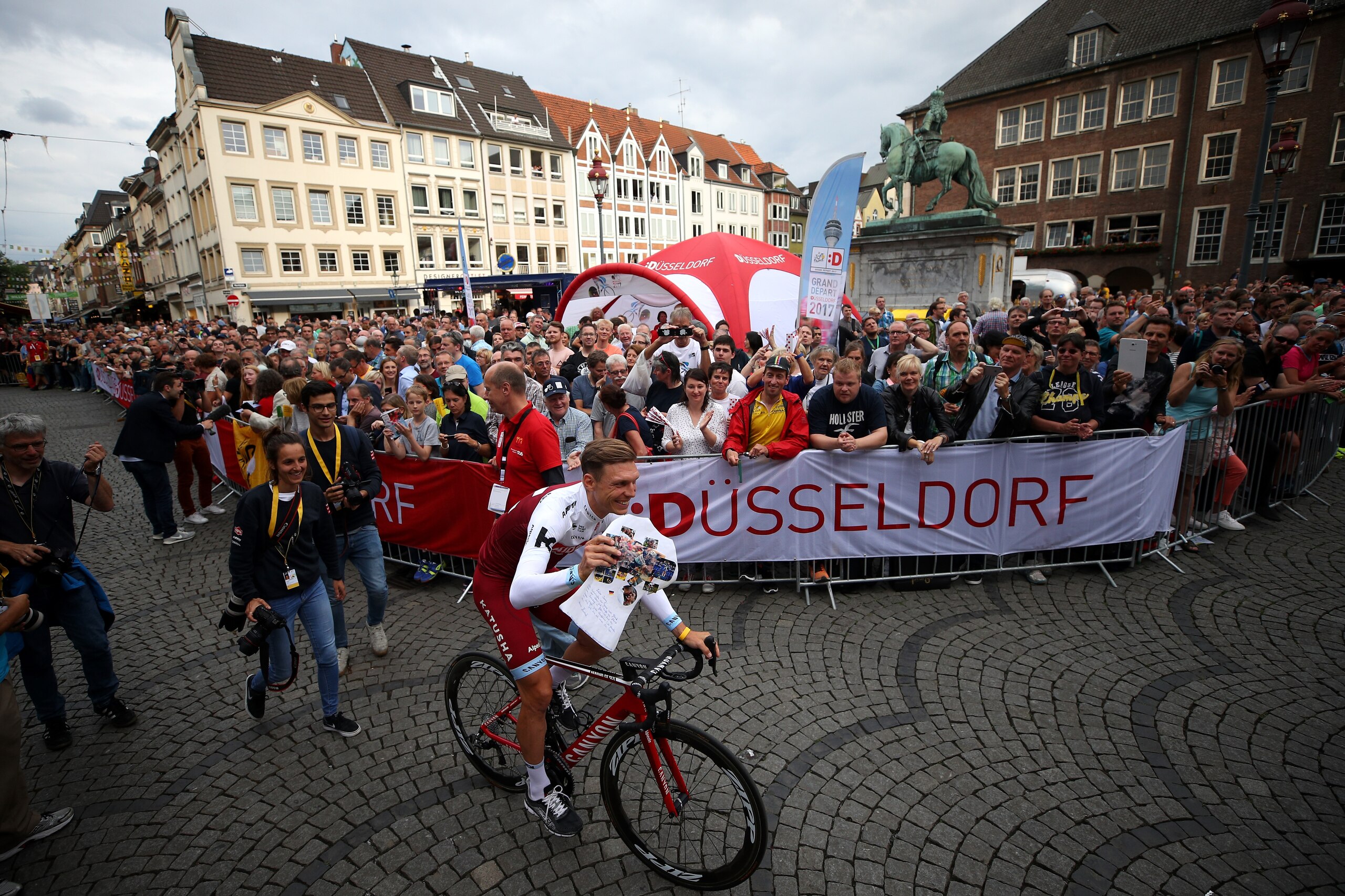 DUESSELDORF, GERMANY - JUNE 29:  Tony Martin of Germany and team Katusha Alpecin during the team presentation for the 2017 Le Tour de France on June 29, 2017 in Duesseldorf, Germany.  (Photo by Chris Graythen/Getty Images)