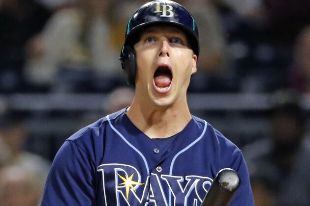 Tampa Bay Rays' Corey Dickerson collects himself between pitches during an eighth inning at-bat during a baseball game in Pittsburgh, Tuesday, June 27, 2017. The Rays won 4-2 in ten innings. (AP Photo/Gene J. Puskar)
