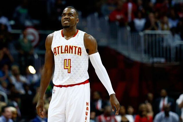 ATLANTA, GA - APRIL 24:  Paul Millsap #4 of the Atlanta Hawks reacts to a play during the second quarter against the Washington Wizards in Game Four of the Eastern Conference Quarterfinals during the 2017 NBA Playoffs at Philips Arena on April 24, 2017 in Atlanta, Georgia. NOTE TO USER: User expressly acknowledges and agrees that, by downloading and or using the photograph, User is consenting to the terms and conditions of the Getty Images License Agreement. (Photo by Daniel Shirey/Getty Images)