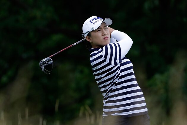 OLYMPIA FIELDS, IL - JUNE 29:  Amy Yang of South Korea hits her tee shot on the fifth hole during the first round of the 2017 KPMG PGA Championship at Olympia Fields Country Club on June 29, 2017 in Olympia Fields, Illinois.  (Photo by Stacy Revere/Getty Images)