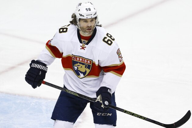 Florida Panthers' Jaromir Jagr skates in an NHL hockey game against the Pittsburgh Penguins in Pittsburgh, Sunday, March 19, 2017. (AP Photo/Gene J. Puskar)