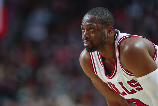 Chicago Bulls guard Dwyane Wade looks on during the second half of an NBA basketball game against the Atlanta Hawks, Wednesday, Jan. 25, 2017, in Chicago. The Hawks won 119-114. (AP Photo/Kamil Krzaczynski)