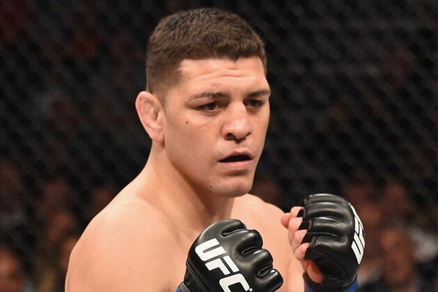 LAS VEGAS, NV - JANUARY 31:  Nick Diaz battles Anderson Silva (not pictured) in their middleweight bout during the UFC 183 event at the MGM Grand Garden Arena on January 31, 2015 in Las Vegas, Nevada.  (Photo by Josh Hedges/Zuffa LLC/Zuffa LLC via Getty Images)