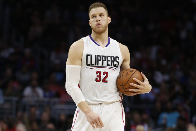 Los Angeles Clippers forward Blake Griffin stands with the ball against the Utah Jazz during the second half of an NBA basketball game, Saturday, March 25, 2017, in Los Angeles. The Clippers won 108-95. (AP Photo/Danny Moloshok)