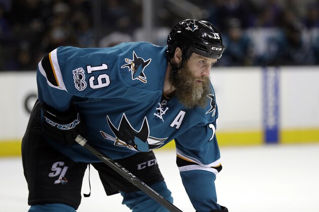 San Jose Sharks center Joe Thornton (19) during the third period of an NHL hockey game against the New York Rangers Tuesday, March 28, 2017, in San Jose, Calif. (AP Photo/Marcio Jose Sanchez) San Jose Sharks center Joe Thornton (19) during the third period of an NHL hockey game against the New York Rangers Tuesday, March 28, 2017, in San Jose, Calif. (AP Photo/Marcio Jose Sanchez)