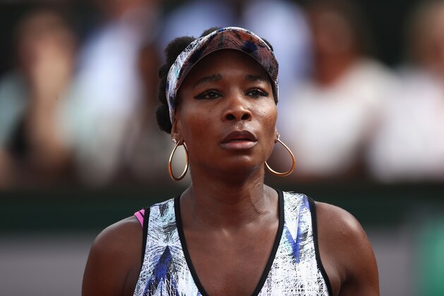 PARIS, FRANCE - JUNE 04:  Venus Williams of the United States looks on in her women's singles fourth round match against Timea Bacsinszky of Switzerland during day eight of the French Open at Roland Garros on June 4, 2017 in Paris, France.  (Photo by Julian Finney/Getty Images)