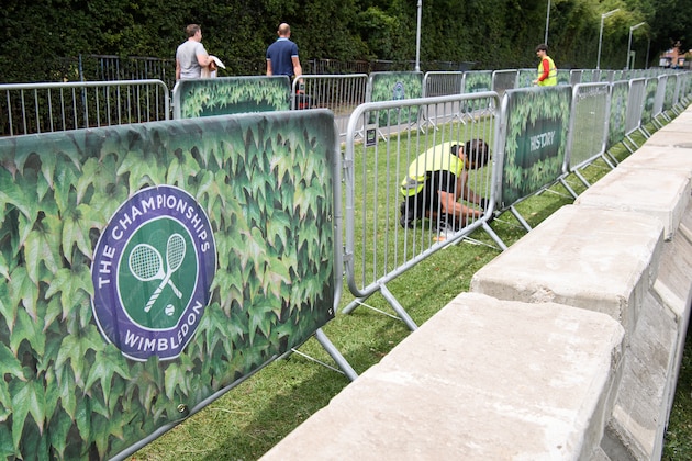 LONDON, ENGLAND - JUNE 30:  Concrete bollards and security gates are seen in the public queueing zone outside the All England Tennis Club at Wimbledon on June 30, 2017 in London, England. Following the terror attacks on London, this years Wimbledon tennis tournament will see increased security measures to protect visitors.  (Photo by Leon Neal/Getty Images)