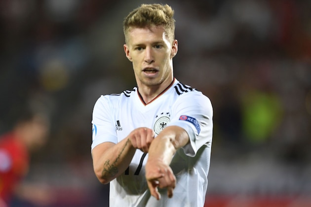 Germany's forward Mitchell Weiser reacts after scoring opening goal during the UEFA U-21 European Championship football final match Germany v Spain in Krakow, Poland, on June 30, 2017. / AFP PHOTO / PIOTR NOWAK (Photo credit should read PIOTR NOWAK/AFP/Getty Images) Germany's forward Mitchell Weiser reacts after scoring opening goal during the UEFA U-21 European Championship football final match Germany v Spain in Krakow, Poland, on June 30, 2017. / AFP PHOTO / PIOTR NOWAK (Photo credit should read PIOTR NOWAK/AFP/Getty Images)