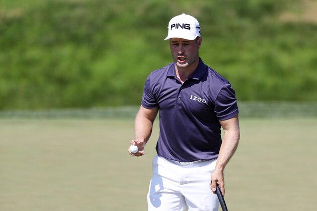 POTOMAC, MD - JUNE 30:  David Lingmerth of Sweden reacts during the second round of the Quicken Loans National on June 30, 2017 TPC Potomac in Potomac, Maryland.  (Photo by Rob Carr/Getty Images)