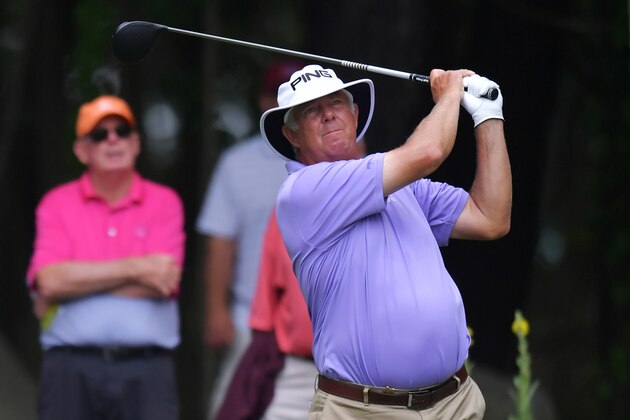 PEABODY, MA - JUNE 30:  Kirk Triplett hits his tee shot on the 18th hole during the second round of the 2017 U.S. Senior Open Championship at Salem Country Club on June 30, 2017 in Peabody, Massachusetts. (Photo by Drew Hallowell/Getty Images)