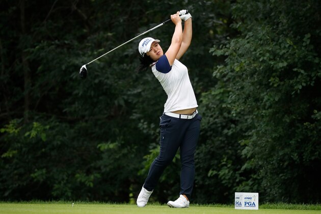 OLYMPIA FIELDS, IL - JUNE 30: Sei Young Kim of South Korea hits her drive on the 13th hole during the second round of the 2017 KPMG PGA Championship at Olympia Fields Country Club on June 30, 2017 in Olympia Fields, Illinois.  (Photo by Gregory Shamus/Getty Images)