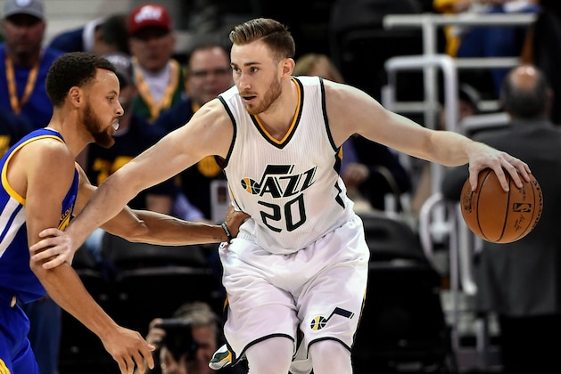 SALT LAKE CITY, UT - MAY 6: Gordon Hayward #20 of the Utah Jazz tries to drive past Stephen Curry #30 of the Golden State Warriors in Game Three of the Western Conference Semifinals during the 2017 NBA Playoffs at Vivint Smart Home Arena on May 6, 2017 in Salt Lake City, Utah. NOTE TO USER: User expressly acknowledges and agrees that, by downloading and or using this photograph, User is consenting to the terms and conditions of the Getty Images License Agreement. (Photo by Gene Sweeney Jr/Getty Images) SALT LAKE CITY, UT - MAY 6: Gordon Hayward #20 of the Utah Jazz tries to drive past Stephen Curry #30 of the Golden State Warriors in Game Three of the Western Conference Semifinals during the 2017 NBA Playoffs at Vivint Smart Home Arena on May 6, 2017 in Salt Lake City, Utah. NOTE TO USER: User expressly acknowledges and agrees that, by downloading and or using this photograph, User is consenting to the terms and conditions of the Getty Images License Agreement. (Photo by Gene Sweeney Jr/Getty Images)