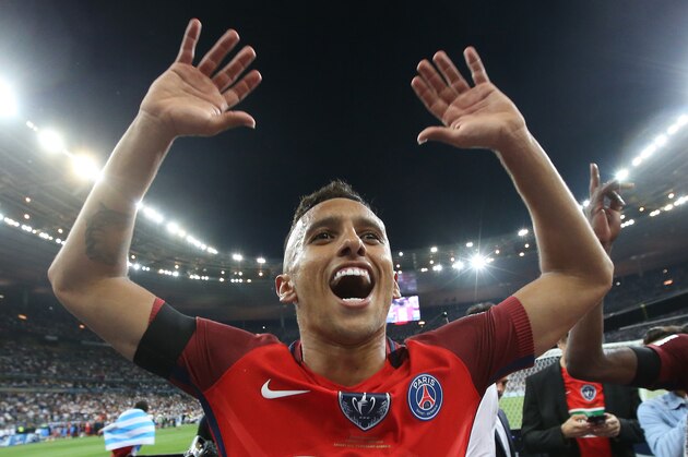 PARIS, FRANCE - MAY 27: Marquinhos of PSG celebrates the victory following the French Cup final (Coupe de France) between Paris Saint-Germain and SCO Angers at Stade de France on May 27, 2017 in Saint-Denis near Paris, France. (Photo by Jean Catuffe/Getty Images)