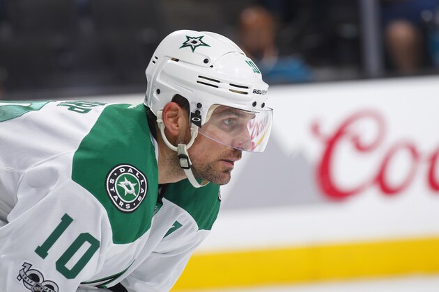 SAN JOSE, CA - MARCH 12: Patrick Sharp #10 of the Dallas Stars looks on during the game against the San Jose Sharks at SAP Center on March 12, 2017 in San Jose, California. (Photo by Rocky W. Widner/NHL/Getty Images)