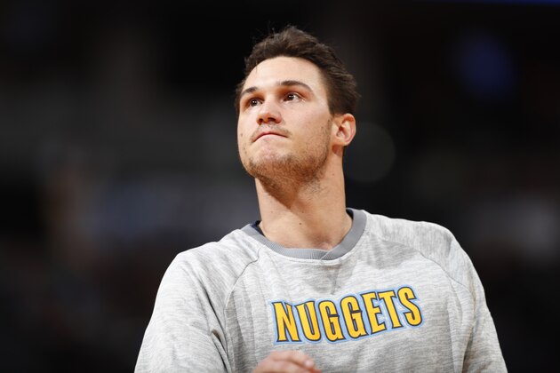 Denver Nuggets forward Danilo Gallinari (8) in the second half of an NBA basketball game Monday, March 13, 2017, in Denver. The Nuggets won 129-101. (AP Photo/David Zalubowski)
