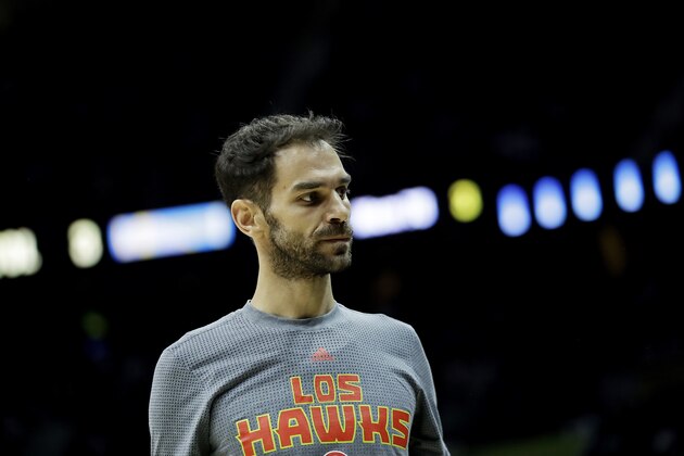 Atlanta Hawks' Jose Calderon, of Spain, walks on the court in the fourth quarter of an NBA basketball game against the Golden State Warriors in Atlanta, Monday, March 6, 2017. (AP Photo/David Goldman) Atlanta Hawks' Jose Calderon, of Spain, walks on the court in the fourth quarter of an NBA basketball game against the Golden State Warriors in Atlanta, Monday, March 6, 2017. (AP Photo/David Goldman)