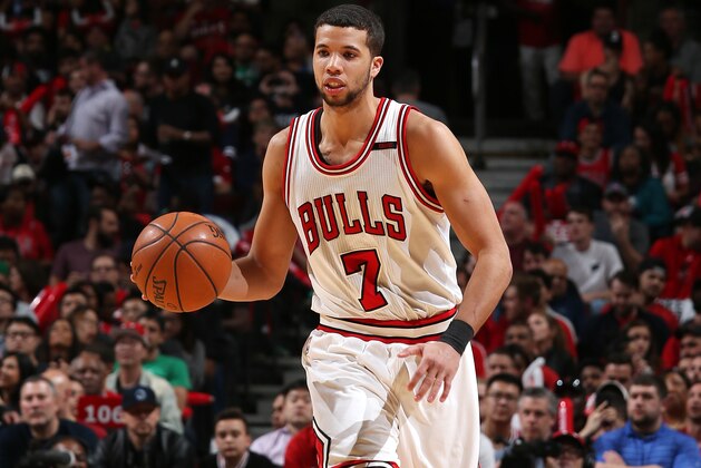 CHICAGO, IL - APRIL 23: Michael Carter-Williams #7 of the Chicago Bulls brings the ball up court during the game against the Boston Celtics in Game Four during the Eastern Quarterfinals of the 2017 NBA Playoffs on April 23, 2017 at the United Center in Chicago, Illinois. NOTE TO USER: User expressly acknowledges and agrees that, by downloading and or using this Photograph, user is consenting to the terms and conditions of the Getty Images License Agreement. Mandatory Copyright Notice: Copyright 2017 NBAE (Photo by Gary Dineen/NBAE via Getty Images)