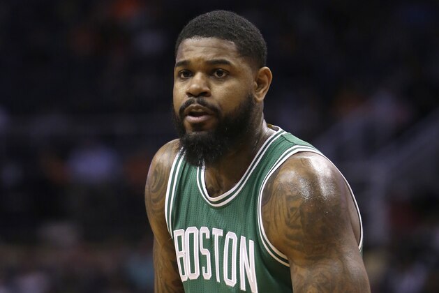 Boston Celtics forward Amir Johnson (90) in the first quarter during an NBA basketball game against the Phoenix Suns, Sunday, March 5, 2017, in Phoenix. (AP Photo/Rick Scuteri)