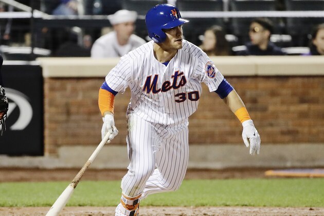 New York Mets' Michael Conforto (30) follows through on a RBI single during the fourth inning of a baseball game against the San Diego Padres Wednesday, May 24, 2017, in New York. (AP Photo/Frank Franklin II) New York Mets' Michael Conforto (30) follows through on a RBI single during the fourth inning of a baseball game against the San Diego Padres Wednesday, May 24, 2017, in New York. (AP Photo/Frank Franklin II)