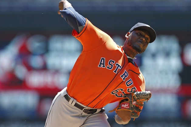 Houston Astros pitcher David Paulino throws against the Minnesota Twins in the first inning of a baseball game Wednesday, May 31, 2017, in Minneapolis. (AP Photo/Jim Mone)
