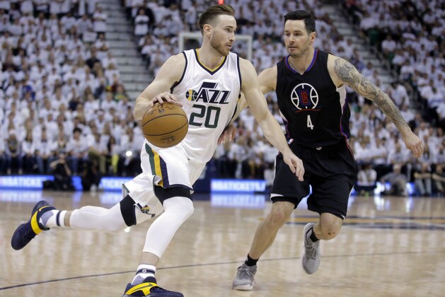 Utah Jazz forward Gordon Hayward (20) drives around Los Angeles Clippers guard JJ Redick (4) during the second half in Game 3 of an NBA basketball first-round playoff series Friday, April 21, 2017, in Salt Lake City. The Clippers won 111-106. (AP Photo/Rick Bowmer) Utah Jazz forward Gordon Hayward (20) drives around Los Angeles Clippers guard JJ Redick (4) during the second half in Game 3 of an NBA basketball first-round playoff series Friday, April 21, 2017, in Salt Lake City. The Clippers won 111-106. (AP Photo/Rick Bowmer)