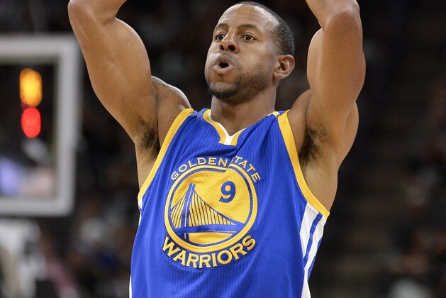 Golden State Warriors forward Andre Iguodala shoots during the first half of an NBA basketball game against the San Antonio Spurs, Wednesday, March 29, 2017, in San Antonio. Golden State won 110-98. (AP Photo/Darren Abate) Golden State Warriors forward Andre Iguodala shoots during the first half of an NBA basketball game against the San Antonio Spurs, Wednesday, March 29, 2017, in San Antonio. Golden State won 110-98. (AP Photo/Darren Abate)