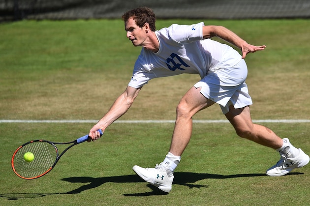 Britain's Andy Murray practices at The All England Tennis Club in Wimbledon, southwest London, on July 2, 2017, on the eve of the start of the 2017 Wimbledon Championships tennis tournament. / AFP PHOTO / Glyn KIRK / RESTRICTED TO EDITORIAL USE        (Photo credit should read GLYN KIRK/AFP/Getty Images)
