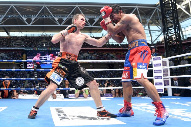 BRISBANE, QLD - JULY 02:  Jeff Horn throws a punch during the WBO Welterweight Title Fight between Jeff Horn of Australia and Manny Pacquiao of the Philippines at Suncorp Stadium on July 2, 2017 in Brisbane, Australia.  (Photo by Bradley Kanaris/Getty Images)