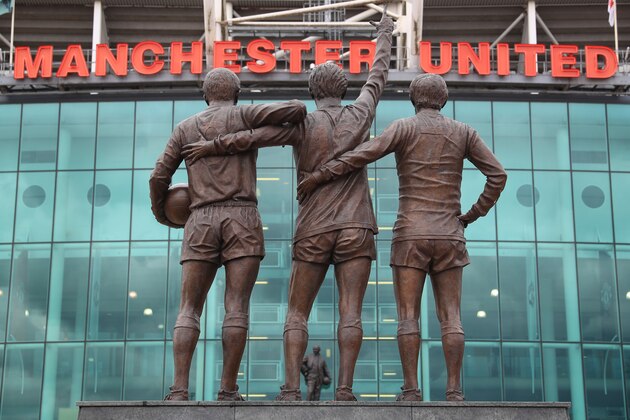 MANCHESTER, ENGLAND - MAY 21: Manchester United Trinity Statue is seen prior to the Premier League match between Manchester United and Crystal Palace at Old Trafford on May 21, 2017 in Manchester, England.  (Photo by Matthew Lewis/Getty Images)