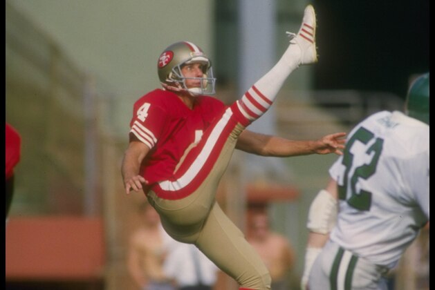 3 Nov 1985:  Punter Max Runager of the San Francisco 49ers kicks the ball during a game against the Philadelphia Eagles at Candlestick Park in San Francisco, California.  The 49ers won the game, 24-13. Mandatory Credit: Tony Duffy  /Allsport