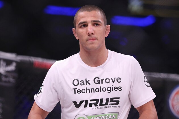 Aaron Pico is seen dejected after a loss against Zach Freeman in a mixed martial arts bout at Bellator 180 on Saturday, June 24, 2017, in New York. Freeman won via first round submission. (AP Photo/Gregory Payan)