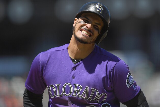 SAN FRANCISCO, CA - JUNE 28:  Nolan Arenado #28 of the Colorado Rockies reacts after striking out against the San Francisco Giants in the top of the seventh inning at AT&T Park on June 28, 2017 in San Francisco, California.  (Photo by Thearon W. Henderson/Getty Images)