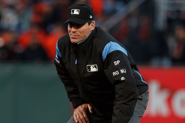 SAN FRANCISCO, CA - JUNE 09: MLB umpire Angel Hernandez #55 stands on the field during the fourth inning between the San Francisco Giants and the Minnesota Twins at AT&T Park on June 9, 2017 in San Francisco, California. The Minnesota Twins defeated the San Francisco Giants 4-0. (Photo by Jason O. Watson/Getty Images)