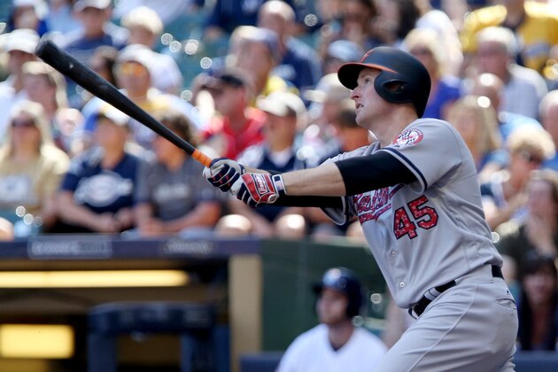 MILWAUKEE, WI - JULY 03:  Mark Trumbo #45 of the Baltimore Orioles flies out in the ninth inning against the Milwaukee Brewers at Miller Park on July 3, 2017 in Milwaukee, Wisconsin. (Photo by Dylan Buell/Getty Images)