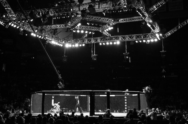 An overall, general view of the Octagon at the Prudential Center at UFC 159 in Newark, NJ, Saturday, April 27,2013.   (AP Photo/Gregory Payan)