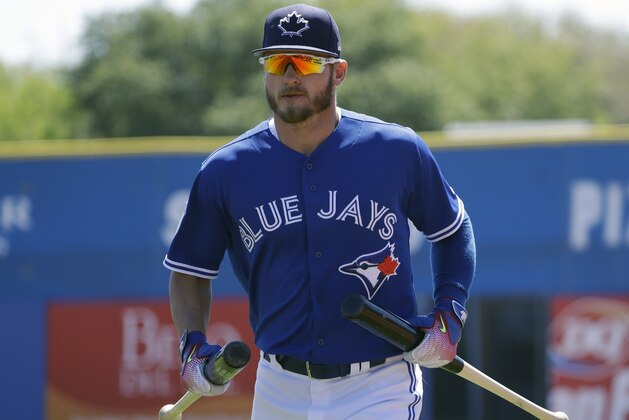 Toronto Blue Jays' Josh Donaldson runs to the dugout before a spring training baseball game against the Minnesota Twins Monday, March 20, 2017, in Dunedin, Fla. (AP Photo/Chris O'Meara)