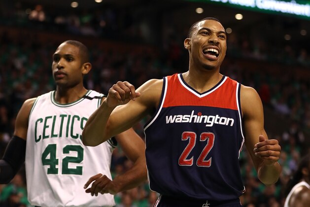 BOSTON, MA - MAY 15: Otto Porter Jr. #22 of the Washington Wizards reacts after a basket against Al Horford #42 of the Boston Celtics during Game Seven of the NBA Eastern Conference Semi-Finals at TD Garden on May 15, 2017 in Boston, Massachusetts. NOTE TO USER: User expressly acknowledges and agrees that, by downloading and or using this photograph, User is consenting to the terms and conditions of the Getty Images License Agreement. (Photo by Elsa/Getty Images) BOSTON, MA - MAY 15: Otto Porter Jr. #22 of the Washington Wizards reacts after a basket against Al Horford #42 of the Boston Celtics during Game Seven of the NBA Eastern Conference Semi-Finals at TD Garden on May 15, 2017 in Boston, Massachusetts. NOTE TO USER: User expressly acknowledges and agrees that, by downloading and or using this photograph, User is consenting to the terms and conditions of the Getty Images License Agreement. (Photo by Elsa/Getty Images)
