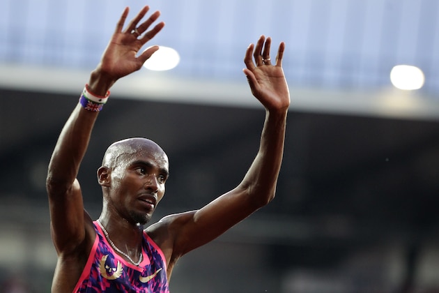 British Mo Farah reacts during the IAAF World Challenge Zlata Tretra (Golden Spike) athletics tournament in Ostrava, Czech Republic, on June 28, 2017. / AFP PHOTO / MILAN KAMMERMAYER        (Photo credit should read MILAN KAMMERMAYER/AFP/Getty Images)