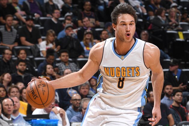 DENVER, CO - APRIL 7: Danilo Gallinari #8 of the Denver Nuggets handles the ball against the New Orleans Pelicans on April 7, 2017 at the Pepsi Center in Denver, Colorado. NOTE TO USER: User expressly acknowledges and agrees that, by downloading and/or using this Photograph, user is consenting to the terms and conditions of the Getty Images License Agreement. Mandatory Copyright Notice: Copyright 2017 NBAE (Photo by Garrett Ellwood/NBAE via Getty Images)