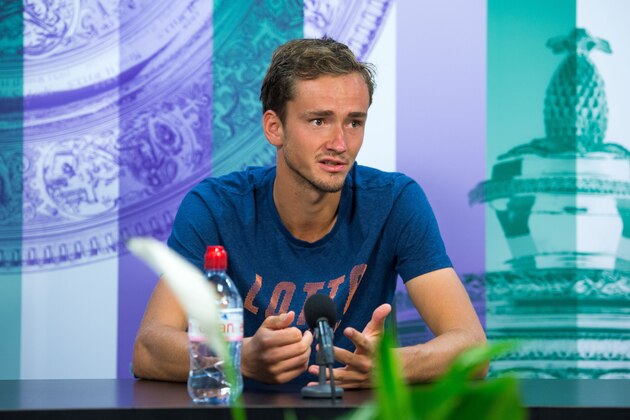 Russia's Daniil Medvedev speaks during a gives a press conference at The All England Tennis Club in Wimbledon, southwest London, on July 5, 2017, after losing his second round match against Belgium's Ruben Bemelmans on the third day of the 2017 Wimbledon Championships tennis tournament. / AFP PHOTO / AELTC/Joe Toth AND POOL / AELTC / Joe TOTH (Photo credit should read JOE TOTH/AFP/Getty Images) Russia's Daniil Medvedev speaks during a gives a press conference at The All England Tennis Club in Wimbledon, southwest London, on July 5, 2017, after losing his second round match against Belgium's Ruben Bemelmans on the third day of the 2017 Wimbledon Championships tennis tournament. / AFP PHOTO / AELTC/Joe Toth AND POOL / AELTC / Joe TOTH (Photo credit should read JOE TOTH/AFP/Getty Images)