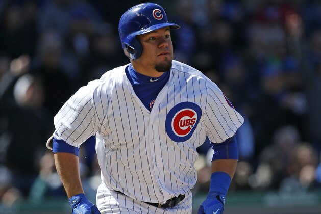 Chicago Cubs' Kyle Schwarber rounds the bases after hitting a solo home run during the sixth inning of an interleague baseball game against the New York Yankees, Friday, May 5, 2017 in Chicago. (AP Photo/Nam Y. Huh)