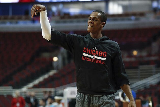 Chicago Bulls guard Rajon Rondo warms up before an NBA basketball game against the Charlotte Hornets, Monday, Jan. 2, 2017, in Chicago. (AP Photo/Kamil Krzaczynski) Chicago Bulls guard Rajon Rondo warms up before an NBA basketball game against the Charlotte Hornets, Monday, Jan. 2, 2017, in Chicago. (AP Photo/Kamil Krzaczynski)