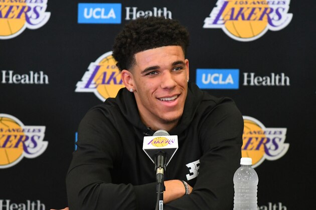 LOS ANGELES, CA - JUNE 23:  Lonzo Ball #2 of the Los Angeles Lakers talks to the media during a press conference at their training faculity in June 23, 2017 in Los Angeles, California.  (Photo by Jayne Kamin-Oncea/Getty Images)