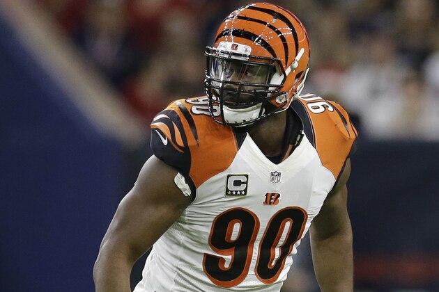 Cincinnati Bengals defensive end Michael Johnson (90) celebrates after making a play against the Houston Texans during the first half of an NFL football game Saturday, Dec. 24, 2016, in Houston. (AP Photo/Sam Craft) Cincinnati Bengals defensive end Michael Johnson (90) celebrates after making a play against the Houston Texans during the first half of an NFL football game Saturday, Dec. 24, 2016, in Houston. (AP Photo/Sam Craft)